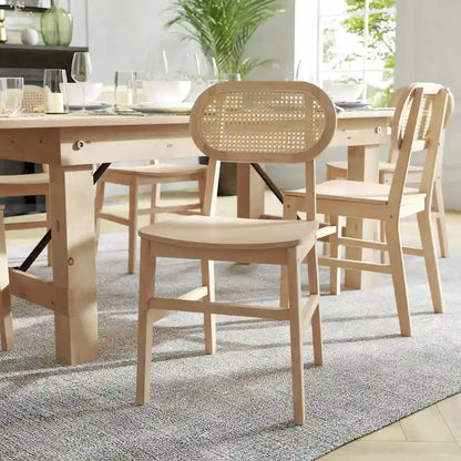 Chaise événementielle commerciale en rotin canne avec dossier et assise en bois