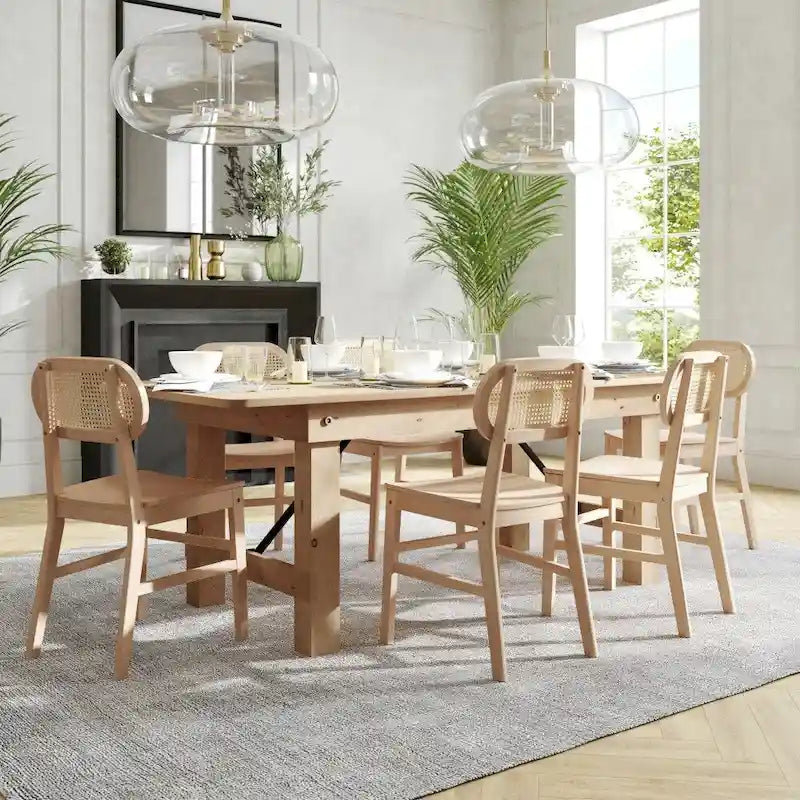 Chaise événementielle commerciale en rotin canne avec dossier et assise en bois