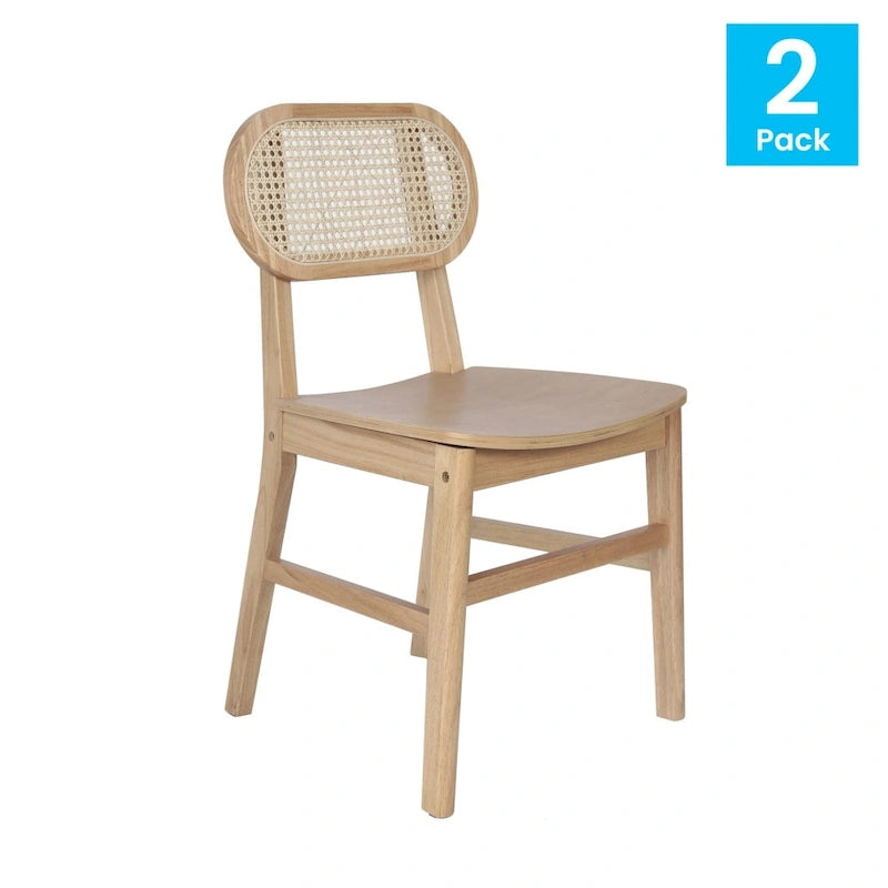Chaise événementielle commerciale en rotin canne avec dossier et assise en bois