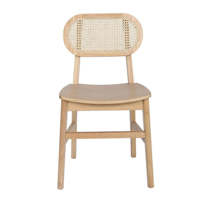 Chaise événementielle commerciale en rotin canne avec dossier et assise en bois