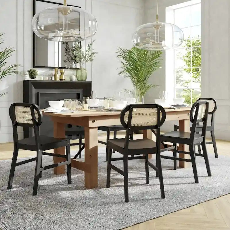 Chaise événementielle commerciale en rotin canne avec dossier et assise en bois