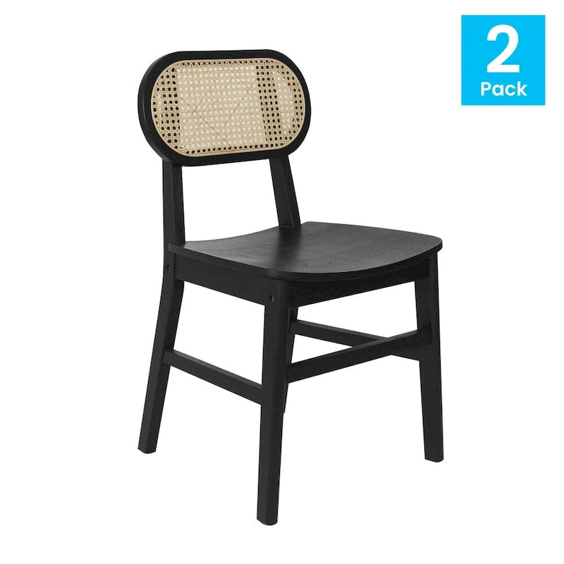 Chaise événementielle commerciale en rotin canne avec dossier et assise en bois
