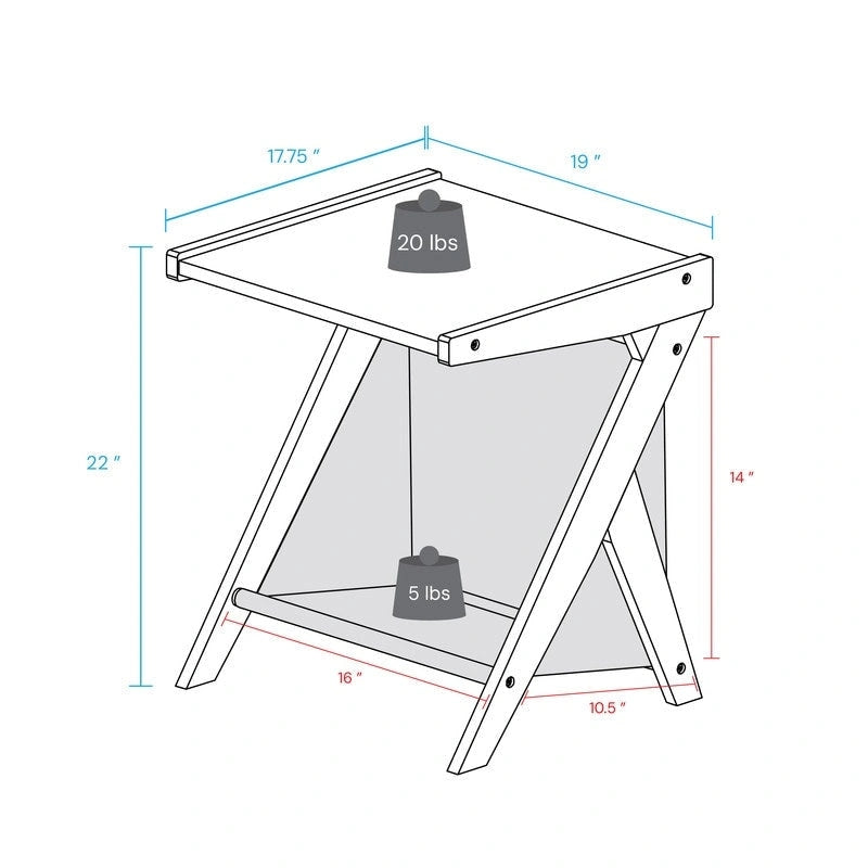 Table d'appoint en forme de Z Casual Home avec panier de rangement en toile