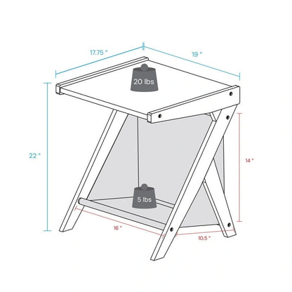 Table d'appoint en forme de Z Casual Home avec panier de rangement en toile