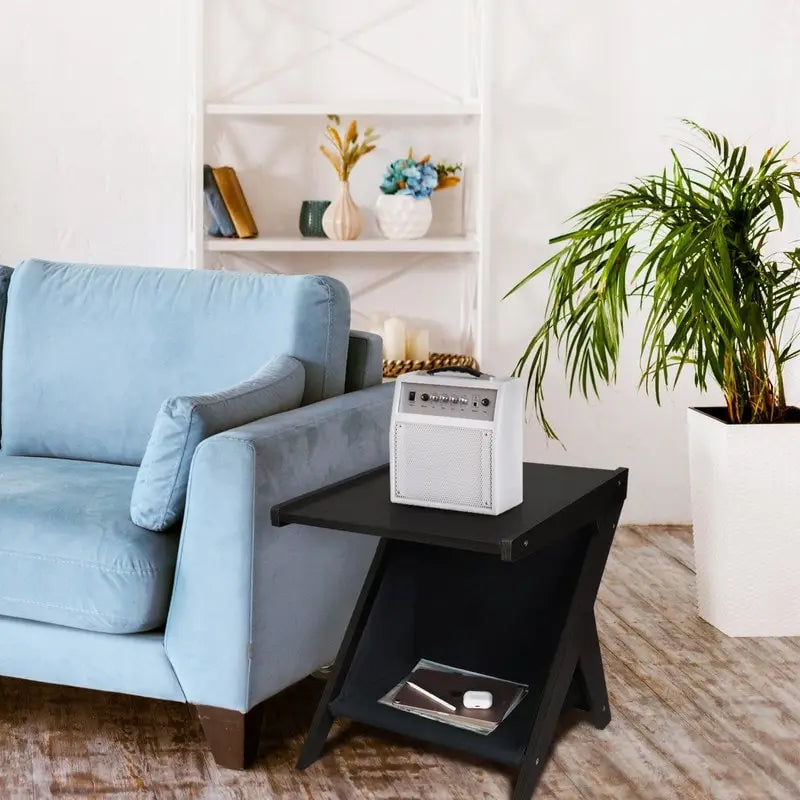Table d'appoint en forme de Z Casual Home avec panier de rangement en toile