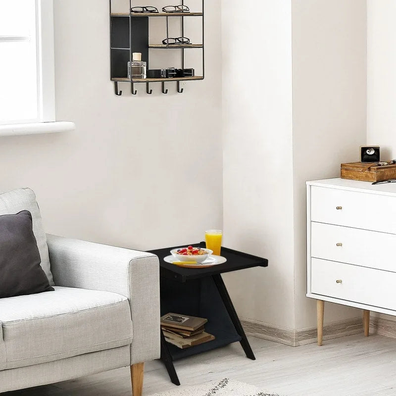 Table d'appoint en forme de Z Casual Home avec panier de rangement en toile