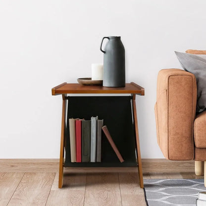 Table d'appoint en forme de Z Casual Home avec panier de rangement en toile