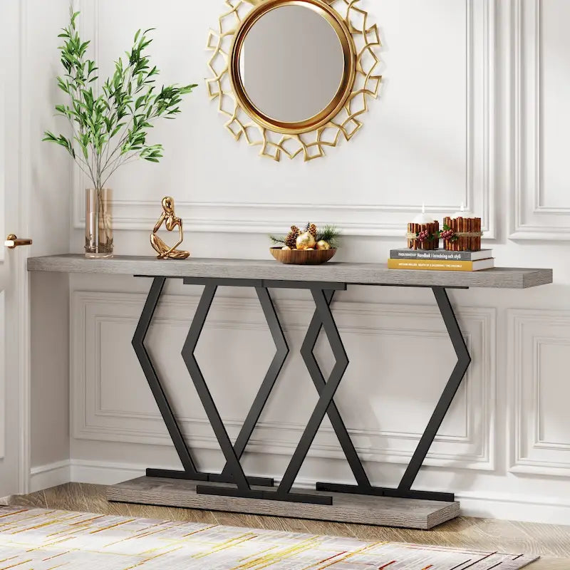 Console moderne extra longue de 180 cm (70,9 pouces) avec plateau en faux marbre, piètement et cadre doré, idéale pour le salon, l'entrée ou le couloir.