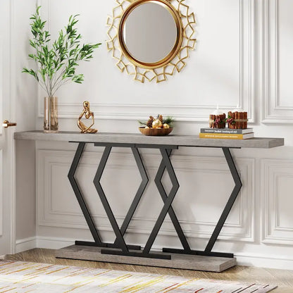 Console moderne extra longue de 180 cm (70,9 pouces) avec plateau en faux marbre, piètement et cadre doré, idéale pour le salon, l'entrée ou le couloir.