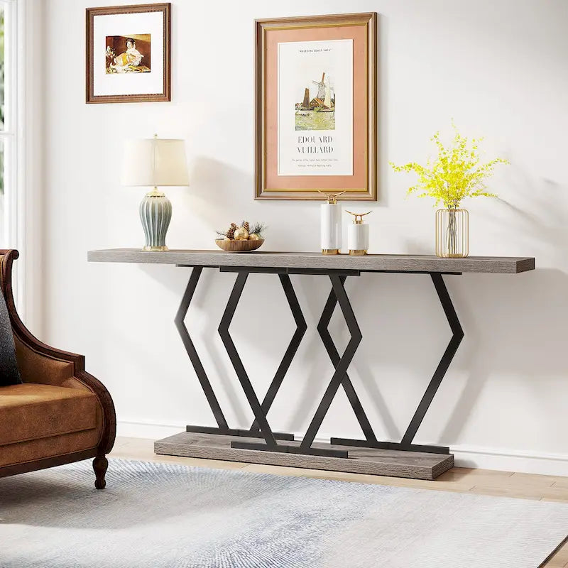 Console moderne extra longue de 180 cm (70,9 pouces) avec plateau en faux marbre, piètement et cadre doré, idéale pour le salon, l'entrée ou le couloir.