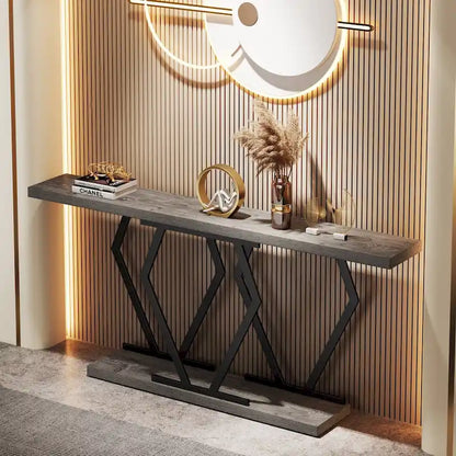 Console moderne extra longue de 180 cm (70,9 pouces) avec plateau en faux marbre, piètement et cadre doré, idéale pour le salon, l'entrée ou le couloir.