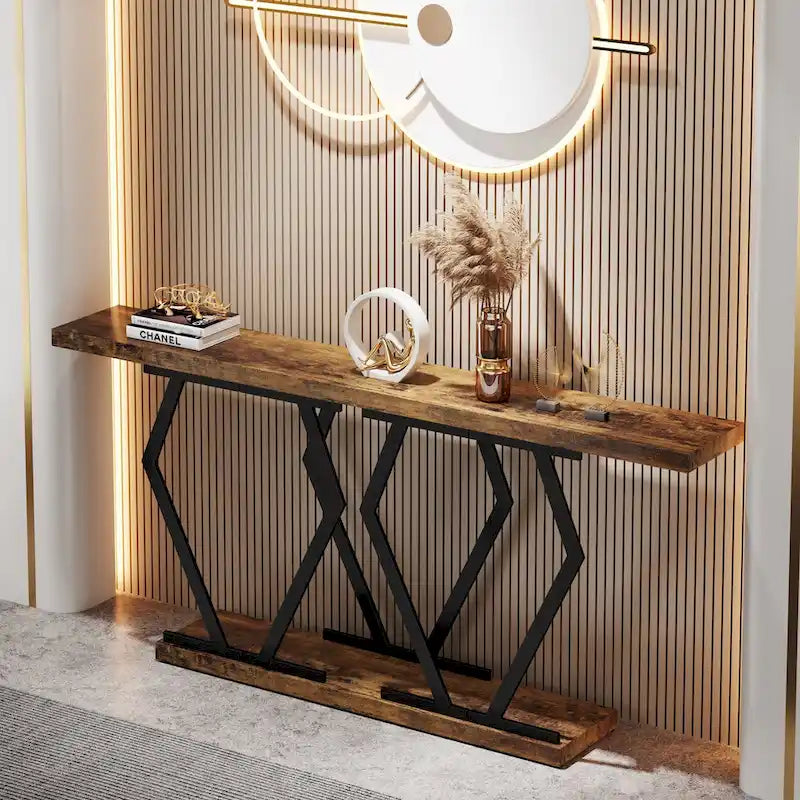 Console moderne extra longue de 180 cm (70,9 pouces) avec plateau en faux marbre, piètement et cadre doré, idéale pour le salon, l'entrée ou le couloir.
