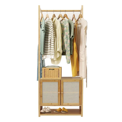 Portant à vêtements en bambou avec barre de rangement, autoportant - 21 x 13 x 66