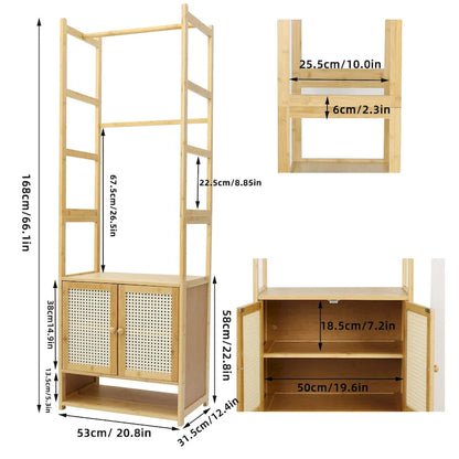 Portant à vêtements en bambou avec barre de rangement, autoportant - 21 x 13 x 66