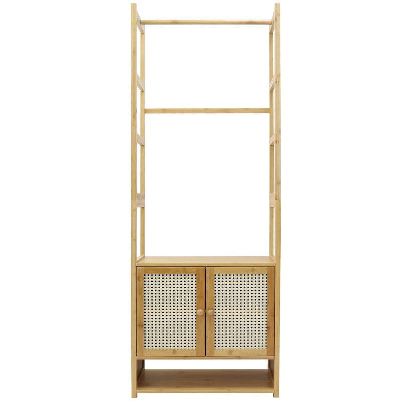Portant à vêtements en bambou avec barre de rangement, autoportant - 21 x 13 x 66