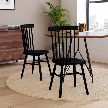 Chaises de salle à manger commerciales de style Windsor en bois massif avec dossier à fuseaux - Lot de 2