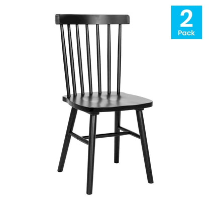 Chaises de salle à manger commerciales de style Windsor en bois massif avec dossier à fuseaux - Lot de 2