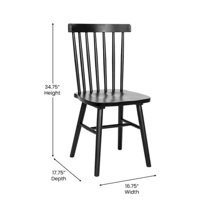 Chaises de salle à manger commerciales de style Windsor en bois massif avec dossier à fuseaux - Lot de 2