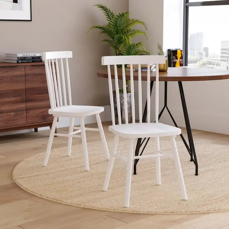 Chaises de salle à manger commerciales de style Windsor en bois massif avec dossier à fuseaux - Lot de 2