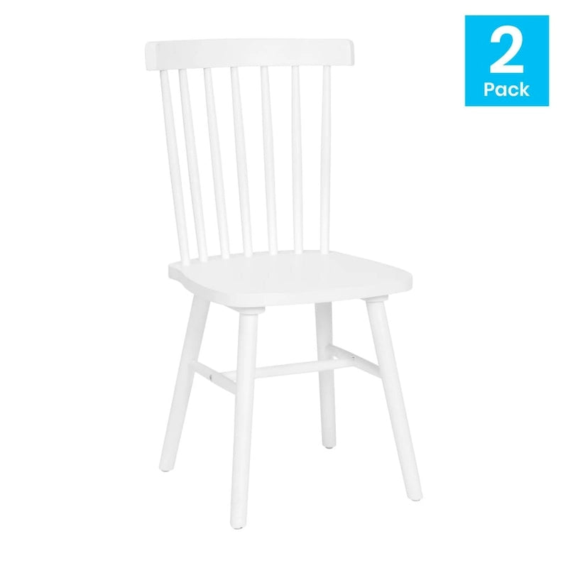 Chaises de salle à manger commerciales de style Windsor en bois massif avec dossier à fuseaux - Lot de 2