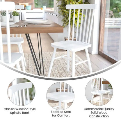 Chaises de salle à manger commerciales de style Windsor en bois massif avec dossier à fuseaux - Lot de 2