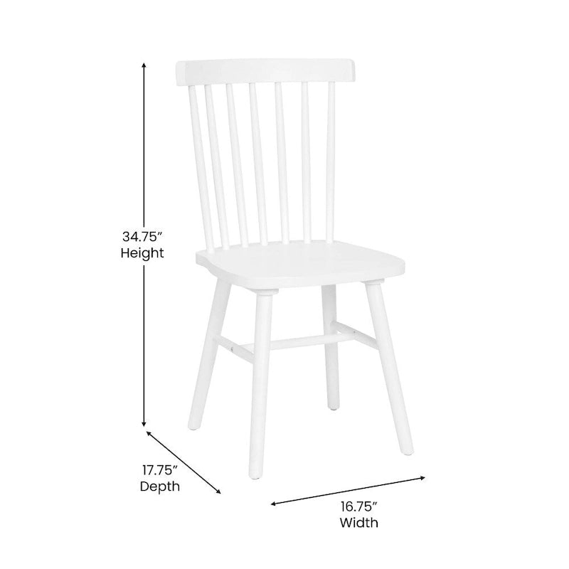Chaises de salle à manger commerciales de style Windsor en bois massif avec dossier à fuseaux - Lot de 2