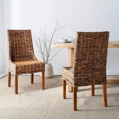 Fauteuils d'intérieur inclinés SAFAVIEH Charolette en résine tressée marron (lot de 2) - 51 x 61 x 99 cm - 51 x 61 x 99 cm