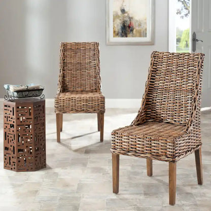 Fauteuils d'intérieur inclinés SAFAVIEH Charolette en résine tressée marron (lot de 2) - 51 x 61 x 99 cm - 51 x 61 x 99 cm