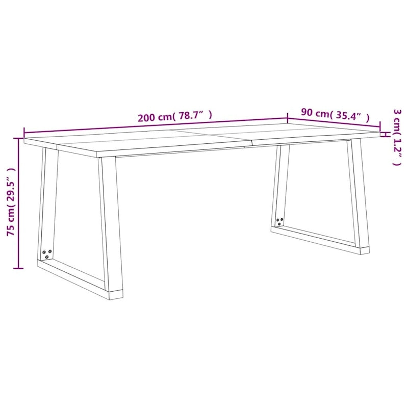 Table de salle à manger vidaXL avec bord naturel 78,7 x 35,4 x 29,5 cm, en bois d'acacia massif