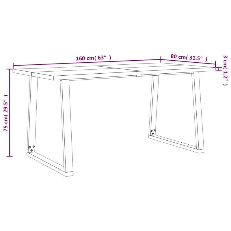 Table de salle à manger vidaXL avec bord naturel 78,7 x 35,4 x 29,5 cm, en bois d'acacia massif