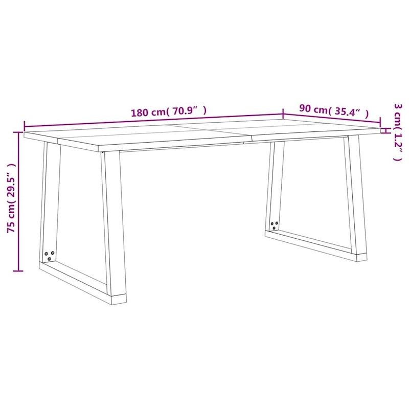 Table de salle à manger vidaXL avec bord naturel 78,7 x 35,4 x 29,5 cm, en bois d'acacia massif