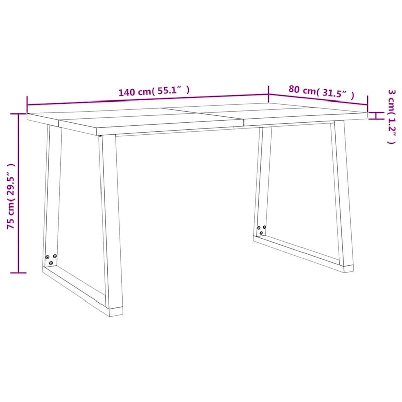 Table de salle à manger vidaXL avec bord naturel 78,7 x 35,4 x 29,5 cm, en bois d'acacia massif