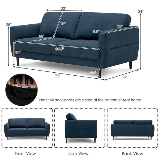 Canapé en tissu Gymax 72 pour salon, petit appartement, avec