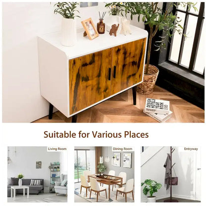 Meuble de rangement en bois de style Mid-Century avec 2 portes et pieds en métal pour entrée - 32 x 15 x 29 (L x l x H)