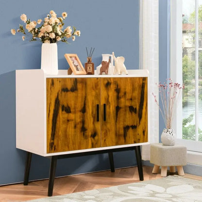 Meuble de rangement en bois de style Mid-Century avec 2 portes et pieds en métal pour entrée - 32 x 15 x 29 (L x l x H)