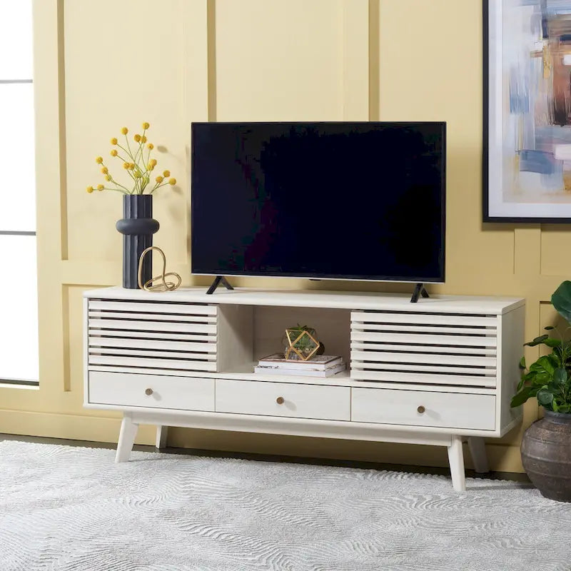 Meuble TV SAFAVIEH Ciera à 3 tiroirs (pour téléviseur à écran plat 65 pouces) - 149 cm x 38,6 cm x 60,7 cm (58,7 po x 15,2 po x 23,9 po) - 150 cm (L) x 38 cm (P) x 61 cm (H)