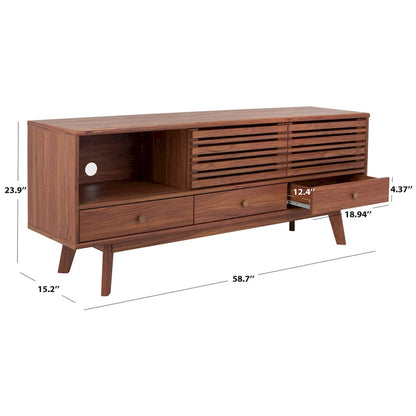 Meuble TV SAFAVIEH Ciera à 3 tiroirs (pour téléviseur à écran plat 65 pouces) - 149 cm x 38,6 cm x 60,7 cm (58,7 po x 15,2 po x 23,9 po) - 150 cm (L) x 38 cm (P) x 61 cm (H)
