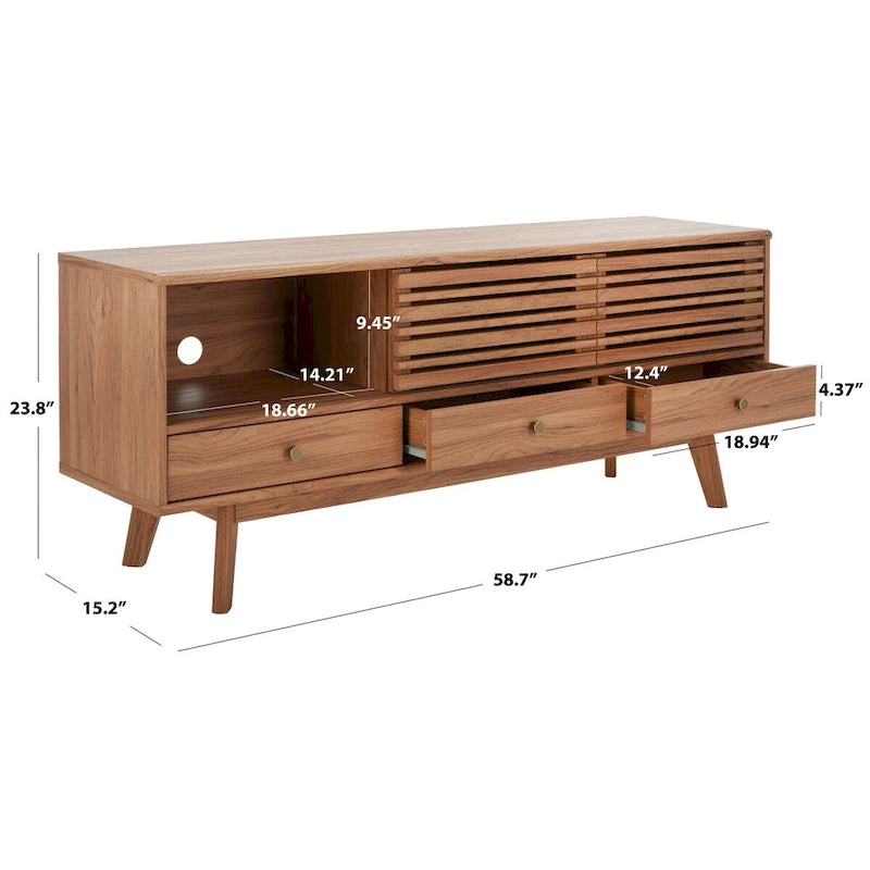 Meuble TV SAFAVIEH Ciera à 3 tiroirs (pour téléviseur à écran plat 65 pouces) - 149 cm x 38,6 cm x 60,7 cm (58,7 po x 15,2 po x 23,9 po) - 150 cm (L) x 38 cm (P) x 61 cm (H)