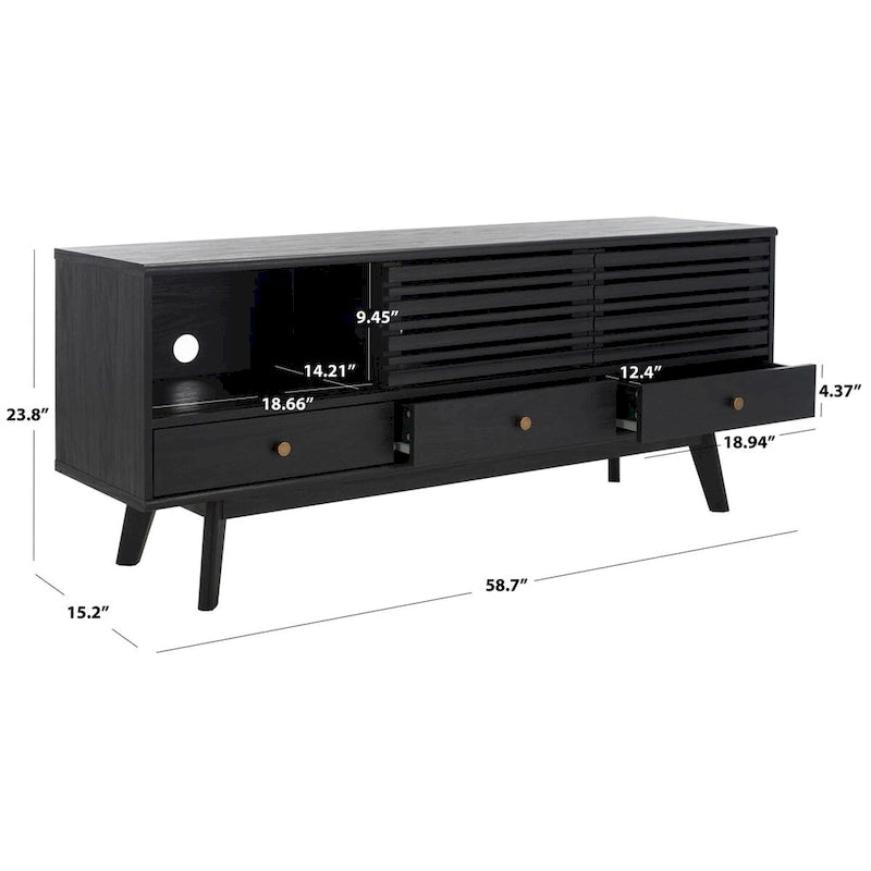 Meuble TV SAFAVIEH Ciera à 3 tiroirs (pour téléviseur à écran plat 65 pouces) - 149 cm x 38,6 cm x 60,7 cm (58,7 po x 15,2 po x 23,9 po) - 150 cm (L) x 38 cm (P) x 61 cm (H)