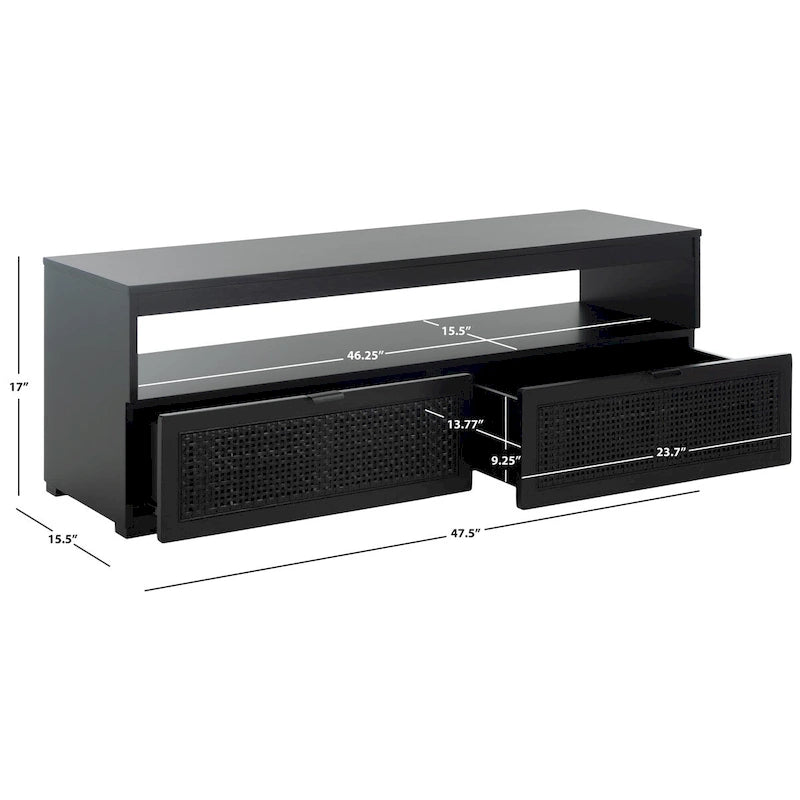 Meuble TV SAFAVIEH Kaitlyn à 2 tiroirs et 1 étagère (compatible avec les téléviseurs à écran plat jusqu'à 55 pouces) - 48 po L x 16 po P x 17 po H