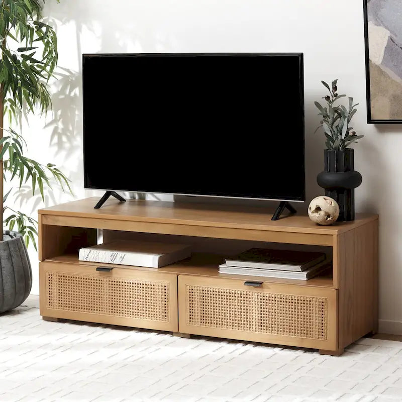 Meuble TV SAFAVIEH Kaitlyn à 2 tiroirs et 1 étagère (compatible avec les téléviseurs à écran plat jusqu'à 55 pouces) - 48 po L x 16 po P x 17 po H