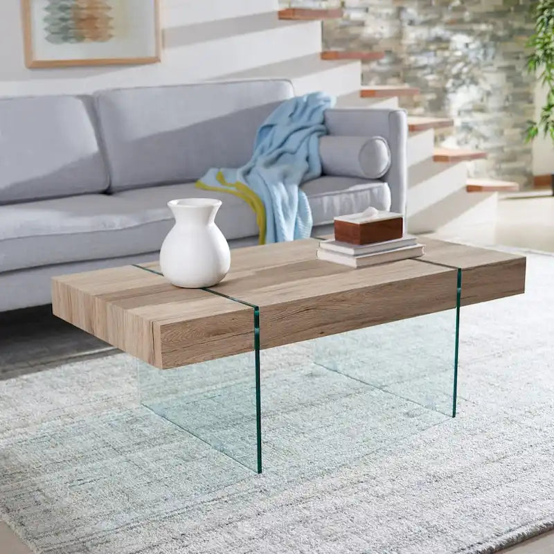 Table basse rectangulaire SAFAVIEH Pluma à pieds en verre - 43,3 cm L x 23,6 cm l x 15,7 cm H - 43 cm L x 24 cm P x 16 cm H