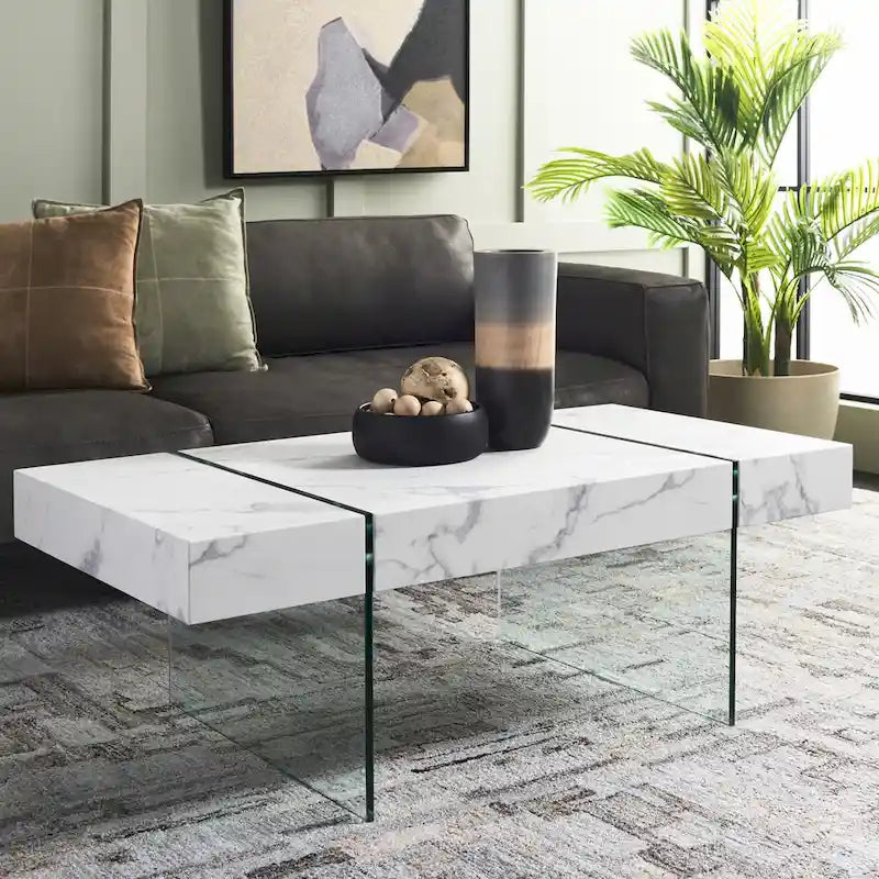 Table basse rectangulaire SAFAVIEH Pluma à pieds en verre - 43,3 cm L x 23,6 cm l x 15,7 cm H - 43 cm L x 24 cm P x 16 cm H