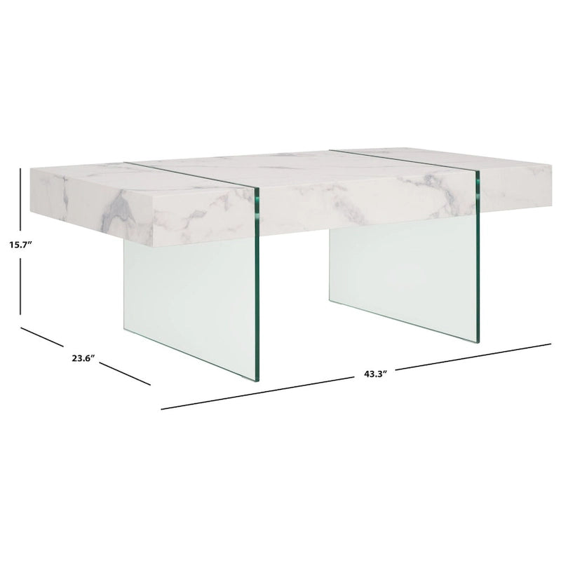 Table basse rectangulaire SAFAVIEH Pluma à pieds en verre - 43,3 cm L x 23,6 cm l x 15,7 cm H - 43 cm L x 24 cm P x 16 cm H