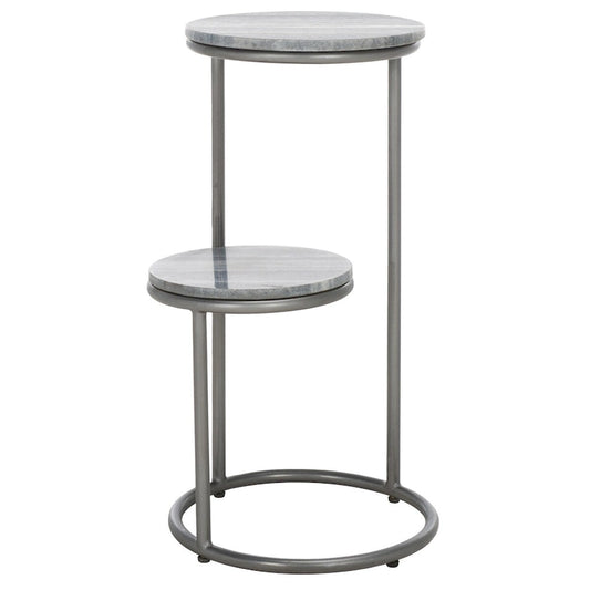 Table d'appoint ronde à deux niveaux en marbre SAFAVIEH Milojka (entièrement assemblée) - 33 cm L x 30 cm P x 61 cm H