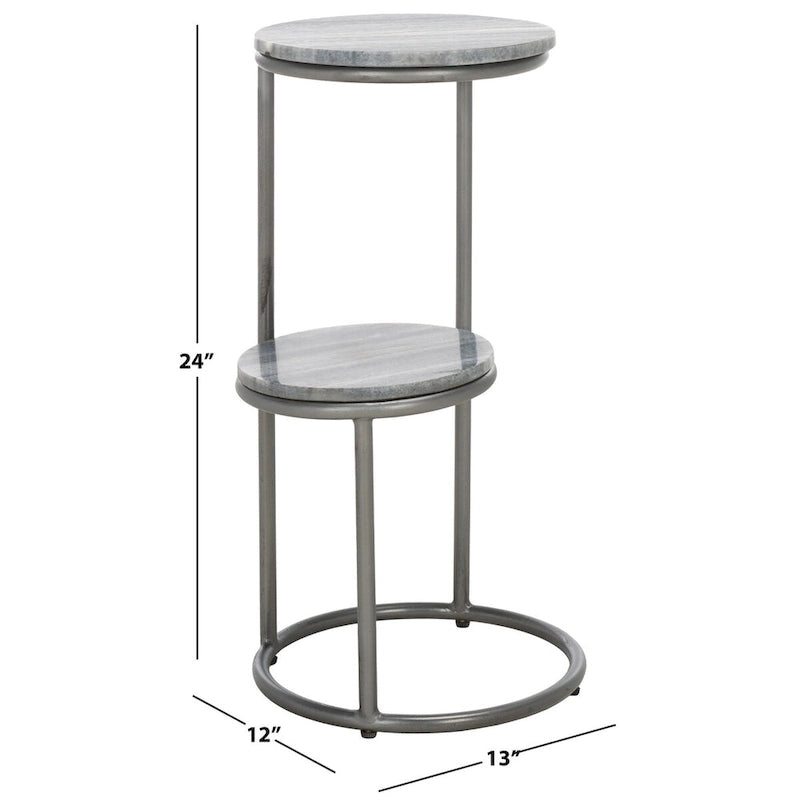 Table d'appoint ronde à deux niveaux en marbre SAFAVIEH Milojka (entièrement assemblée) - 33 cm L x 30 cm P x 61 cm H