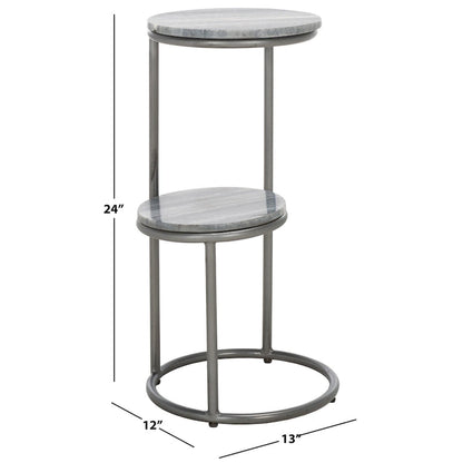 Table d'appoint ronde à deux niveaux en marbre SAFAVIEH Milojka (entièrement assemblée) - 33 cm L x 30 cm P x 61 cm H