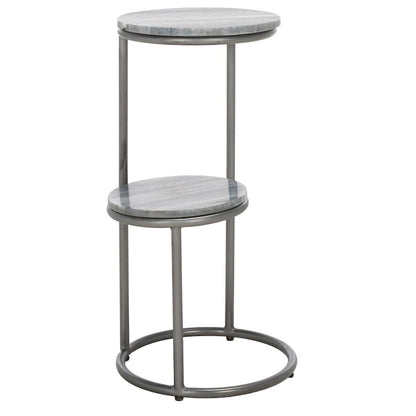 Table d'appoint ronde à deux niveaux en marbre SAFAVIEH Milojka (entièrement assemblée) - 33 cm L x 30 cm P x 61 cm H