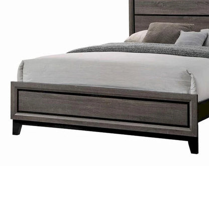 Lit King Size de style transitionnel en bois, avec tête de lit à lattes, chêne gris