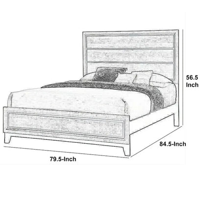 Lit King Size de style transitionnel en bois, avec tête de lit à lattes, chêne gris